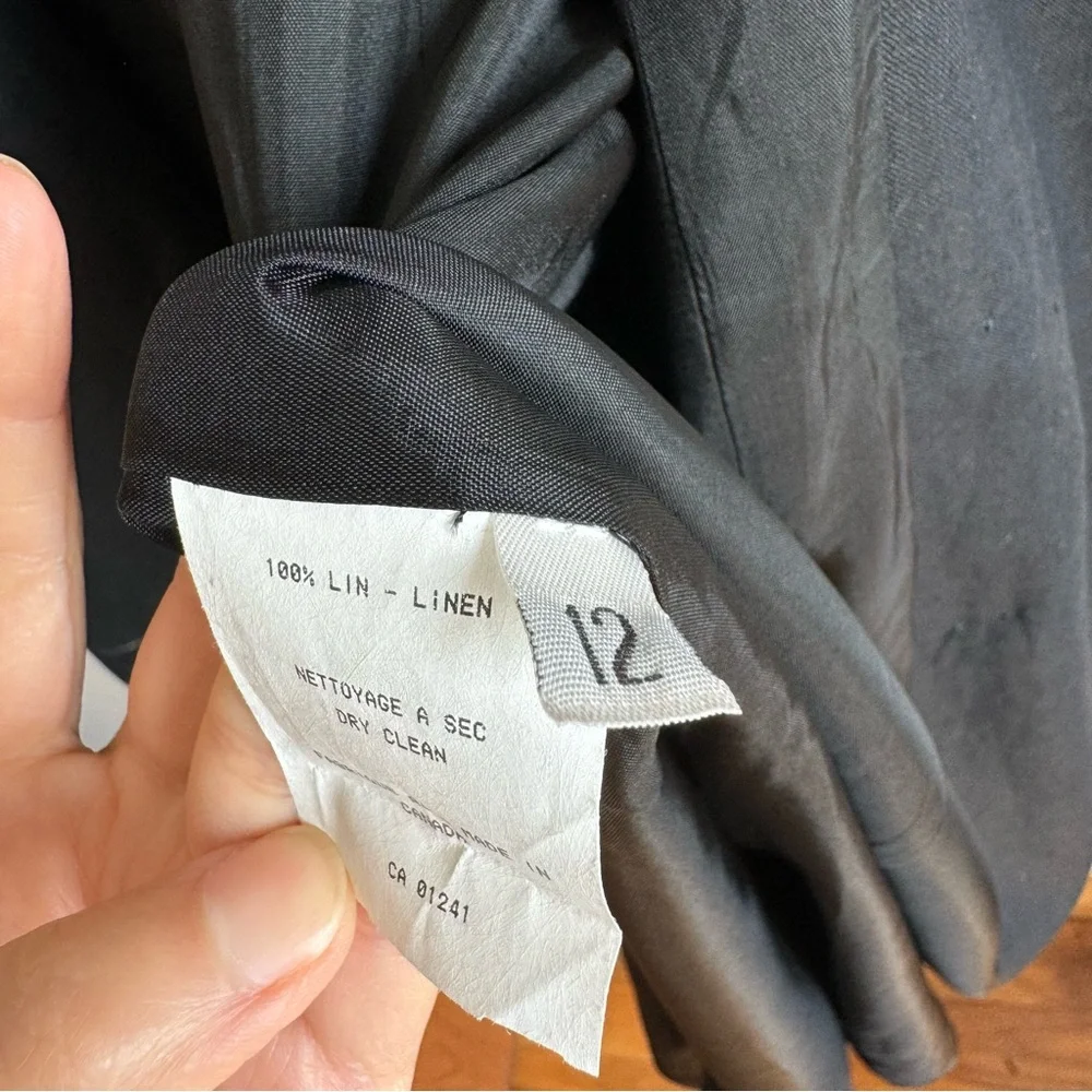 Simons Vintage Contemoraine Black Midi 100% Linen Dress Size 12 Double Buttons - Picture 9 of 11